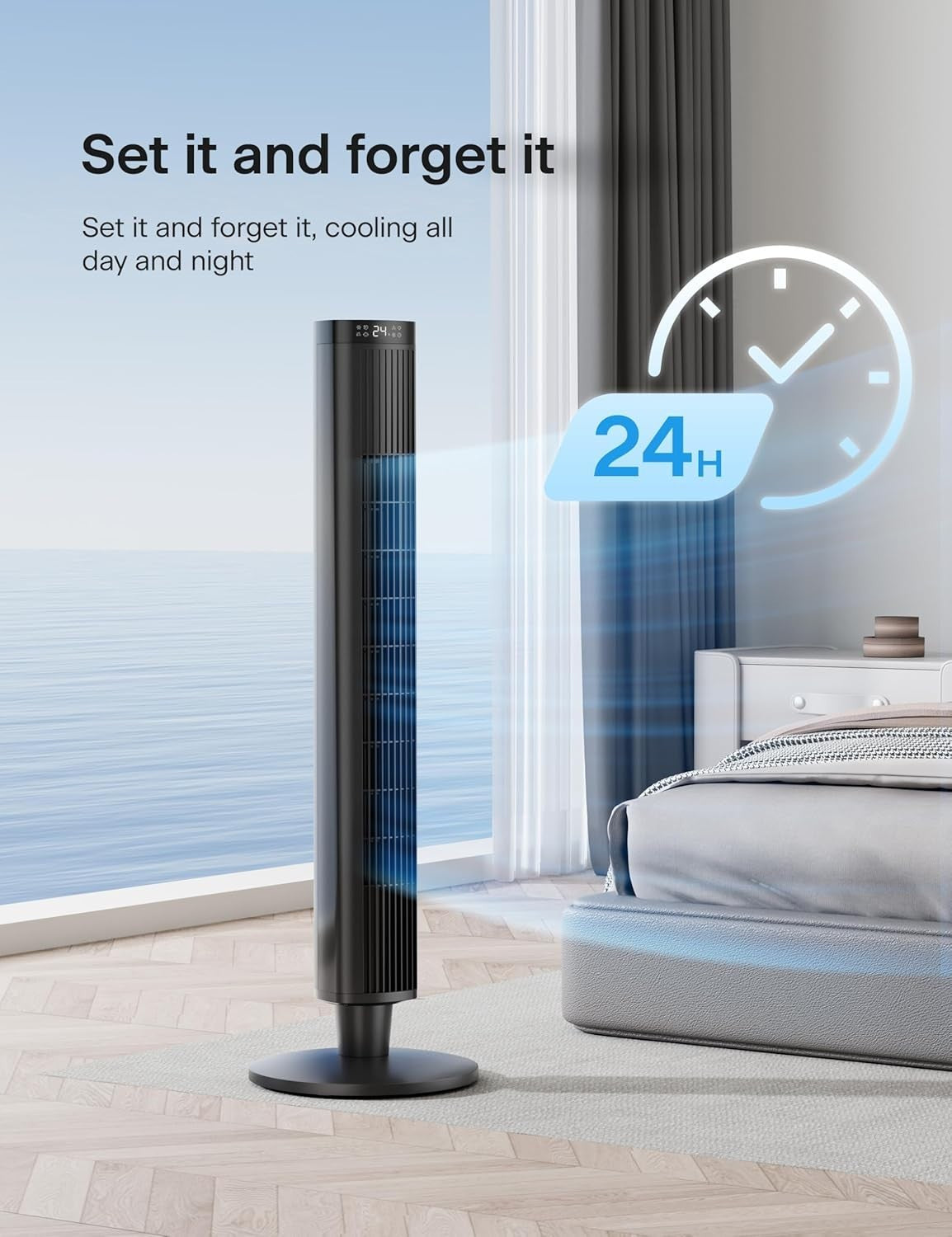42 Inch Tower Fan with Remote Control 6-Speed Oscillating Cooling Fan Quiet
