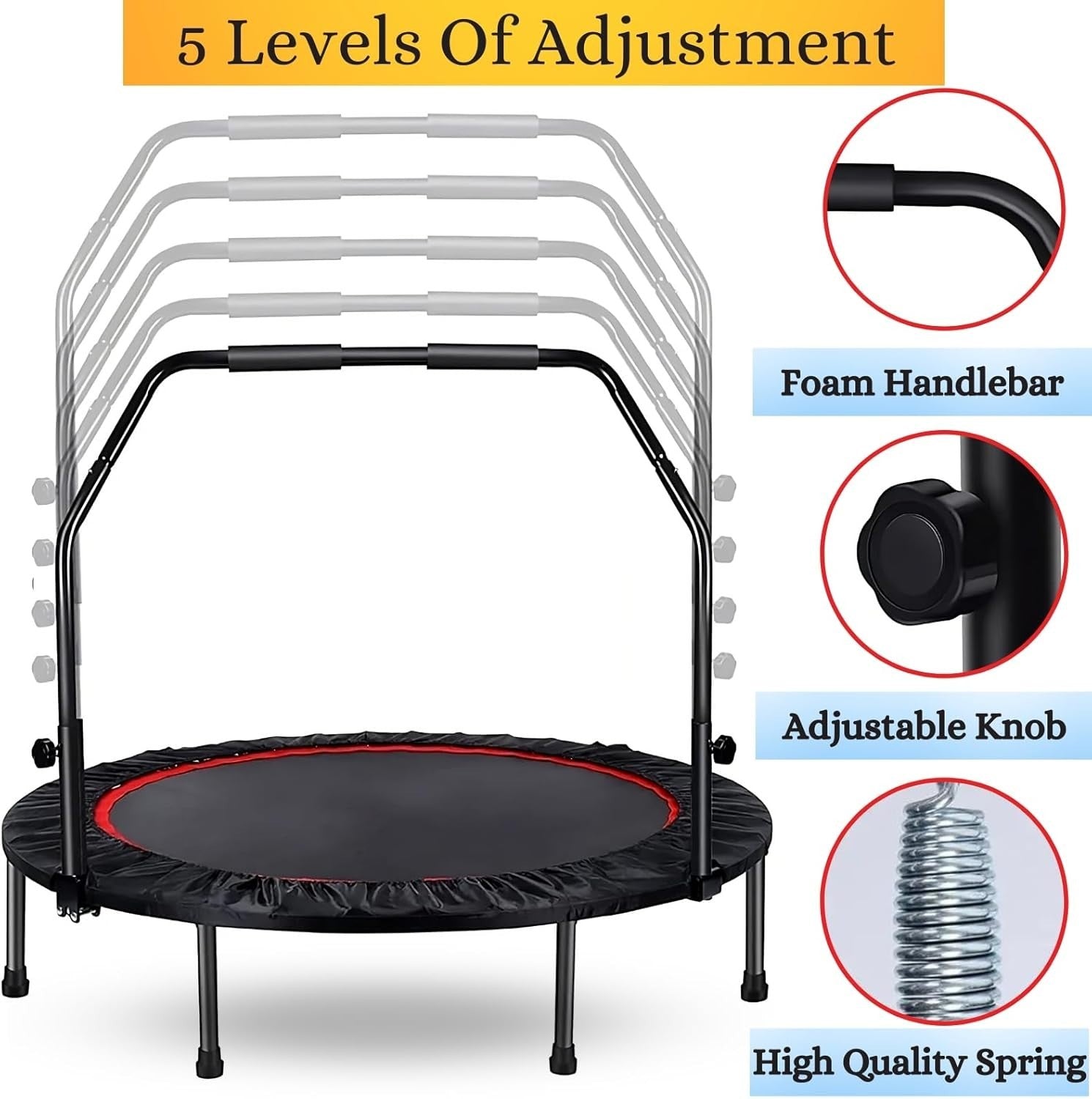 40” Foldable Mini Fitness Trampoline Rebounder Adjustable Handle