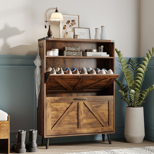 Slim Shoe Cabinet with 2 Flip Drawers & Adjustable Shelves, Narrow Hallway Stora