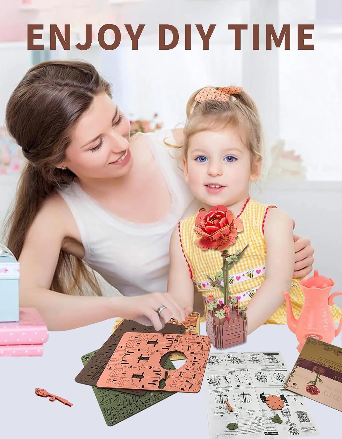 DIY Wooden Flower Puzzle Kit with Adjustable Bloom, Perfect Gift