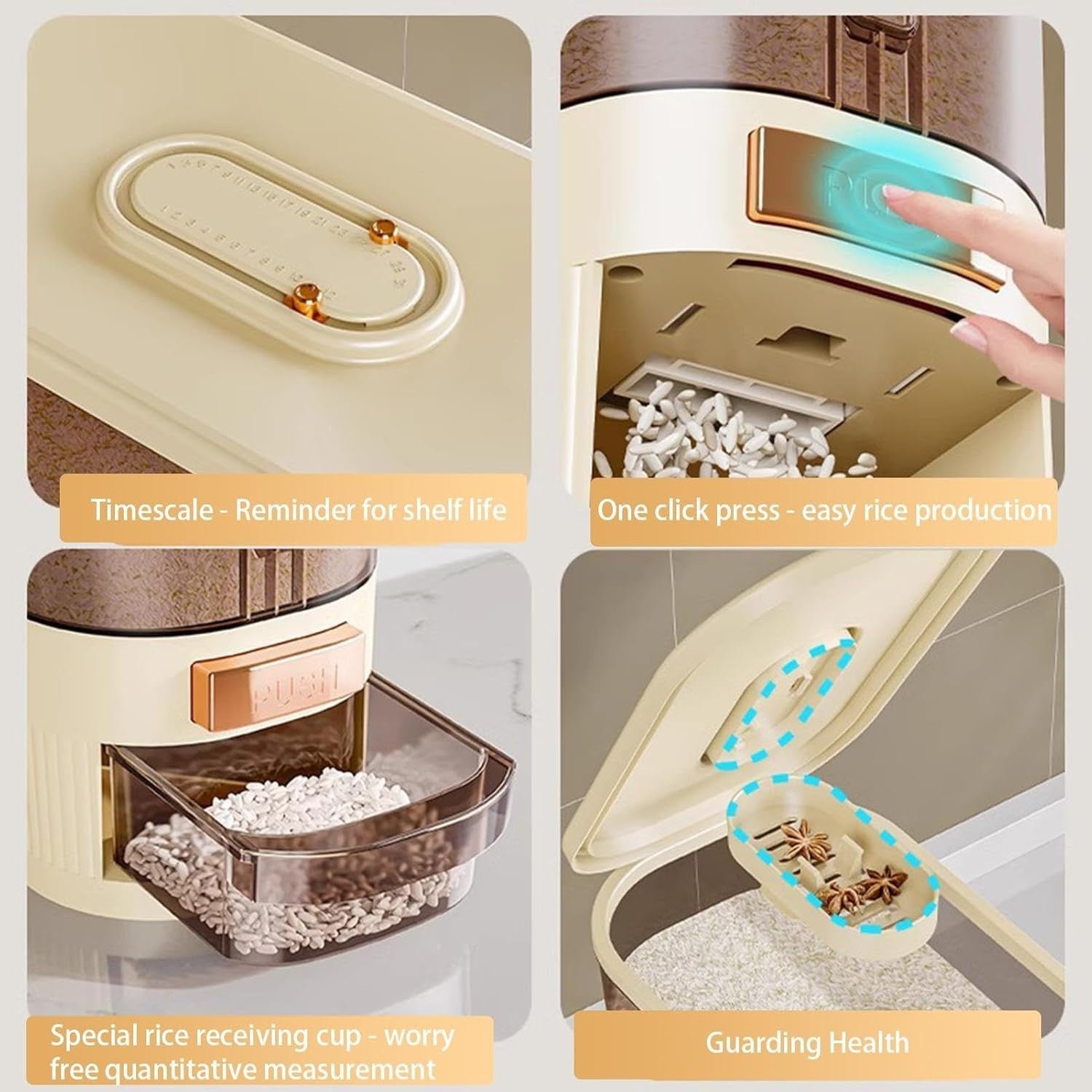 10KG Rice Dispenser Airtight 22L Transparent Grain Bin