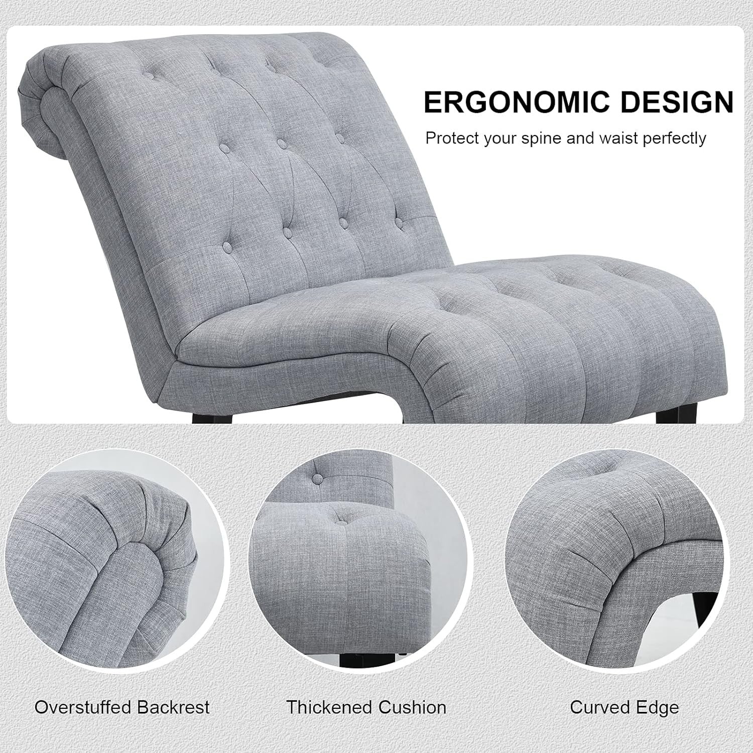 Light Grey Accent Chair Linen Lounge Button Tufted Armchair