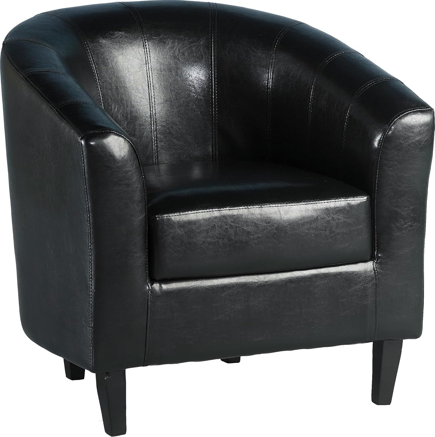Black PU Leather Tub Chair Modern Accent Armchair Lounge Seat
