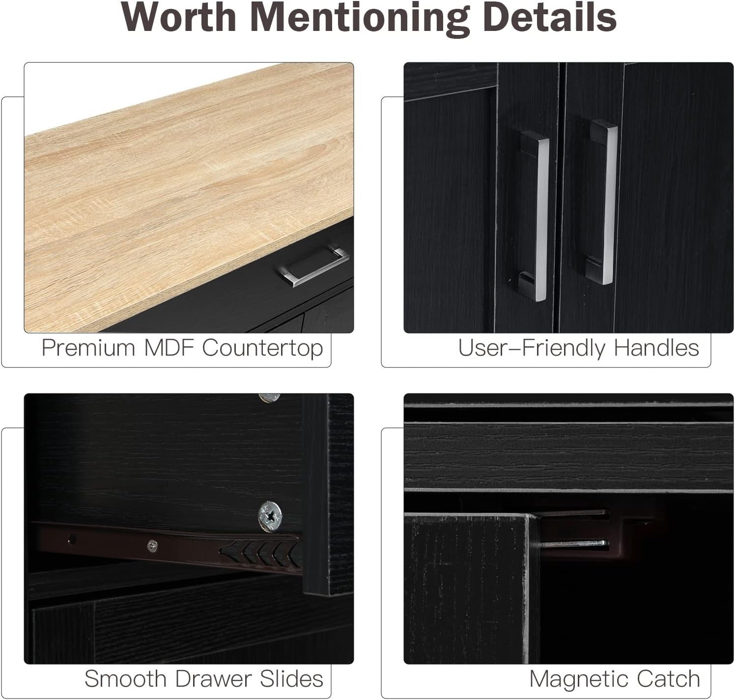 116cm Kitchen Island Trolley Drawer Cabinet Black