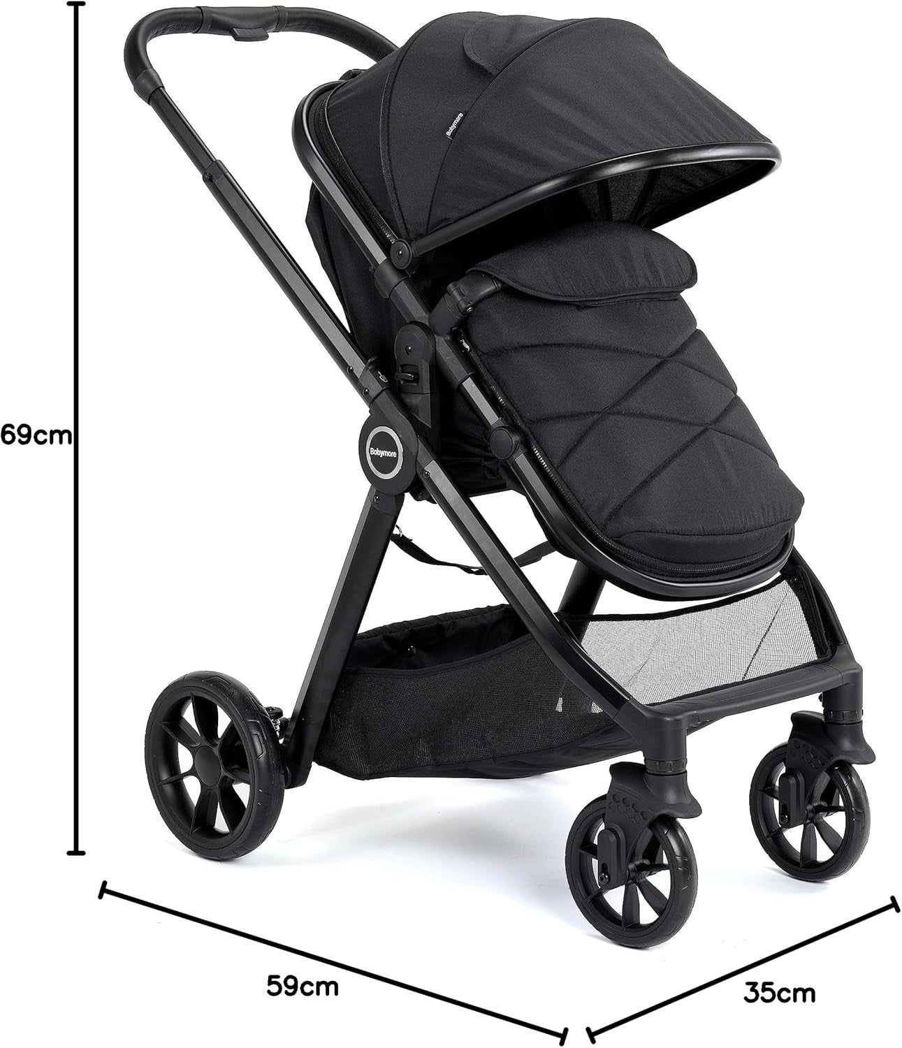 3 in 1 Baby Pram Travel System 22kg, i-Size Car Seat, Foldable