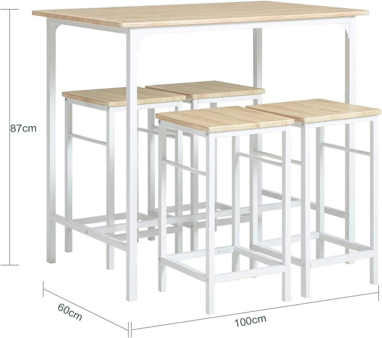 5-Piece Breakfast Bar Table Set with 4 Stools, Space Saving Dining White Natural