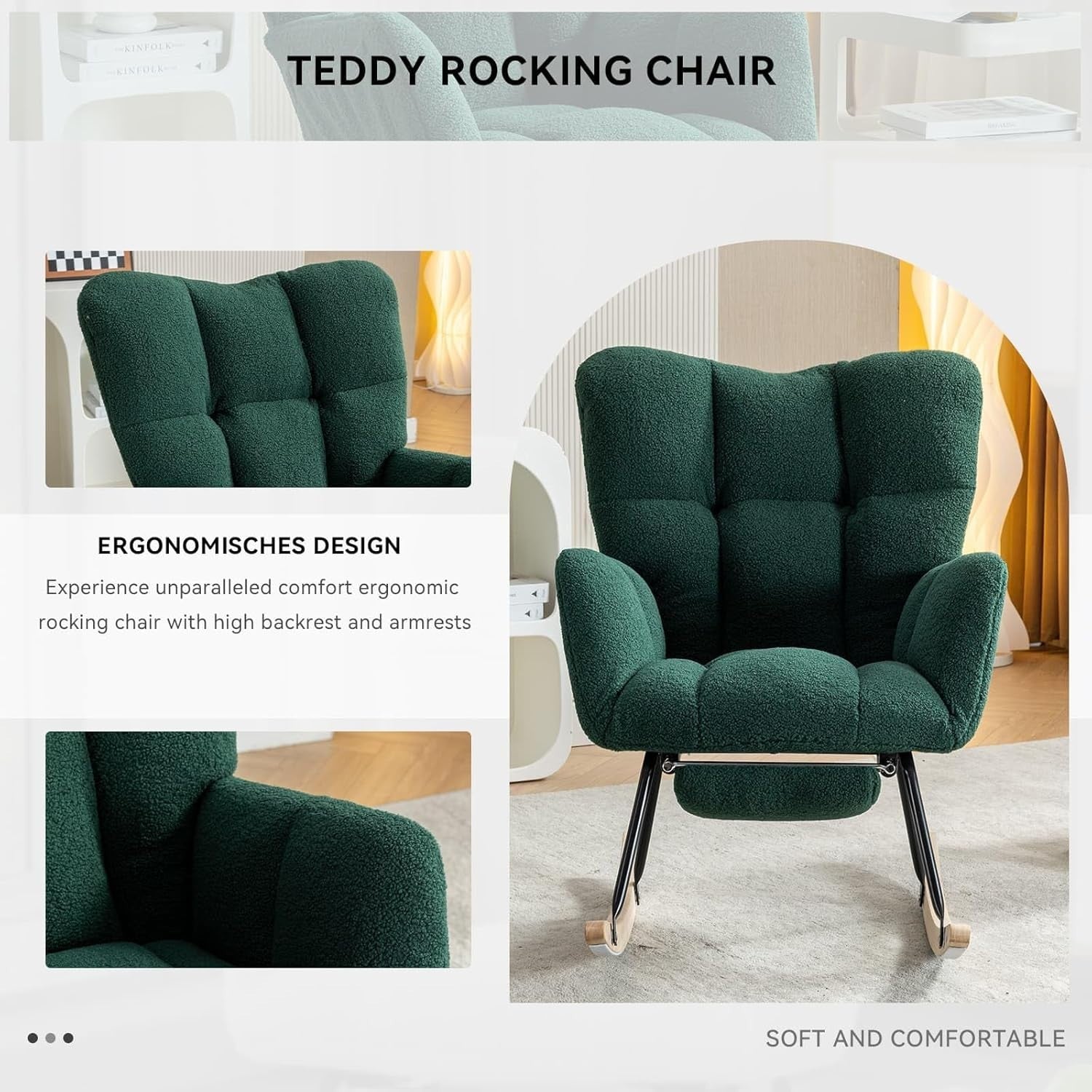 Ergonomic Nursing Rocking Chair with Footstool, Wooden Glider, Cozy Armchair