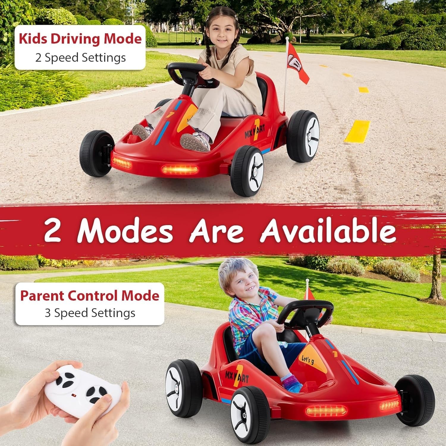 Kids Electric Go Kart 12V Ride On Car Remote Control LED Music Red