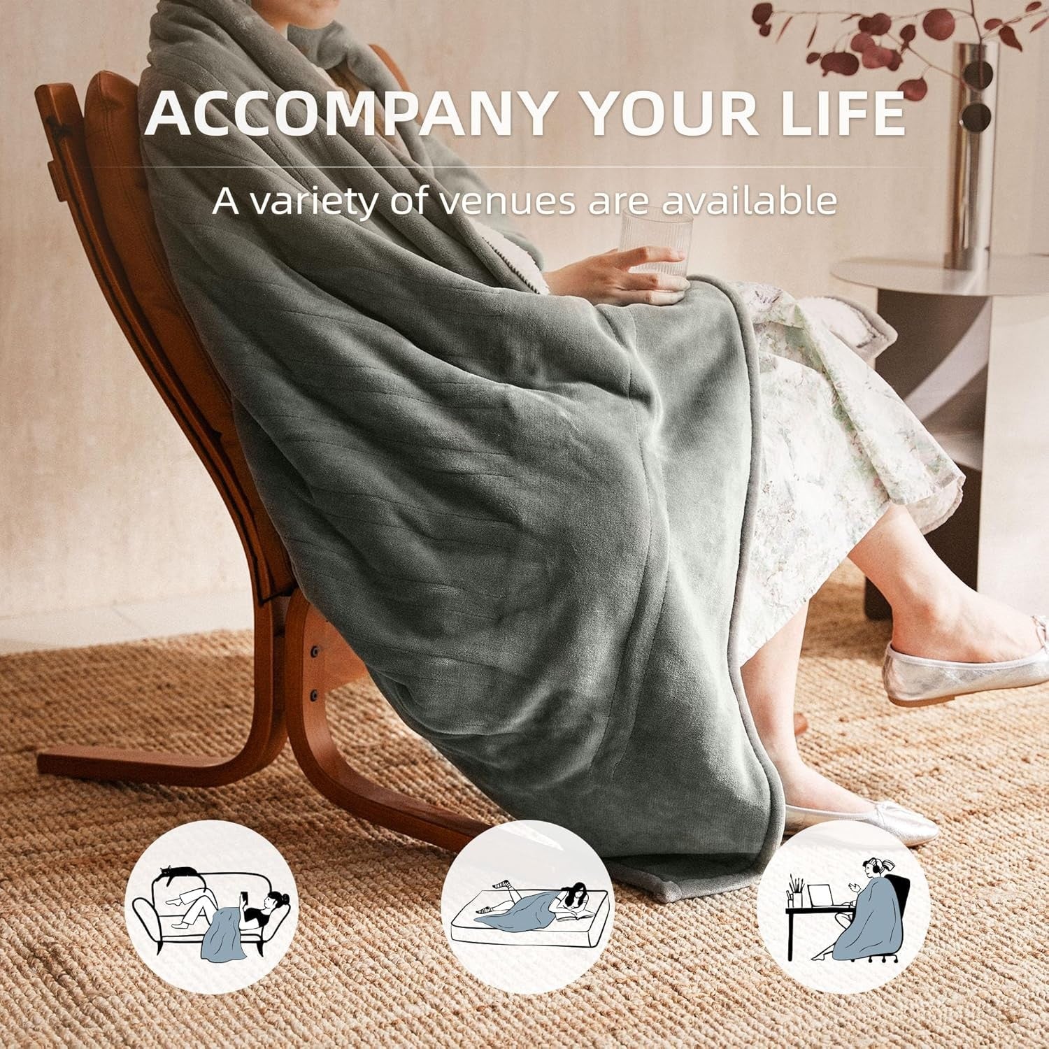 Electric Heated Throw Blanket 130x160cm 6 Heat Washable Sofa Bed