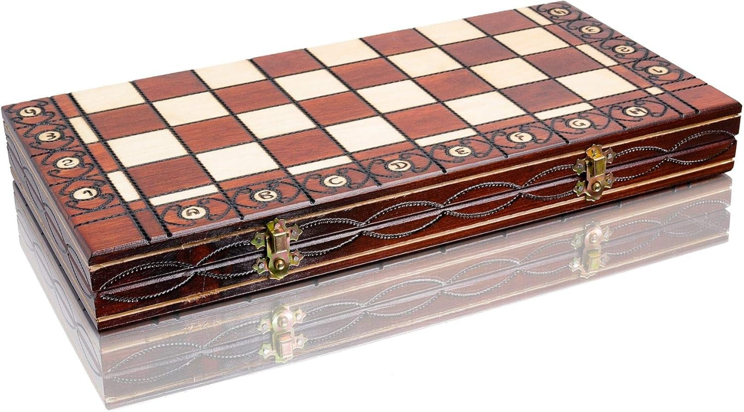 40cm Wooden Chess Set Amber Pieces | Foldable Board | Elegant Staunton Design