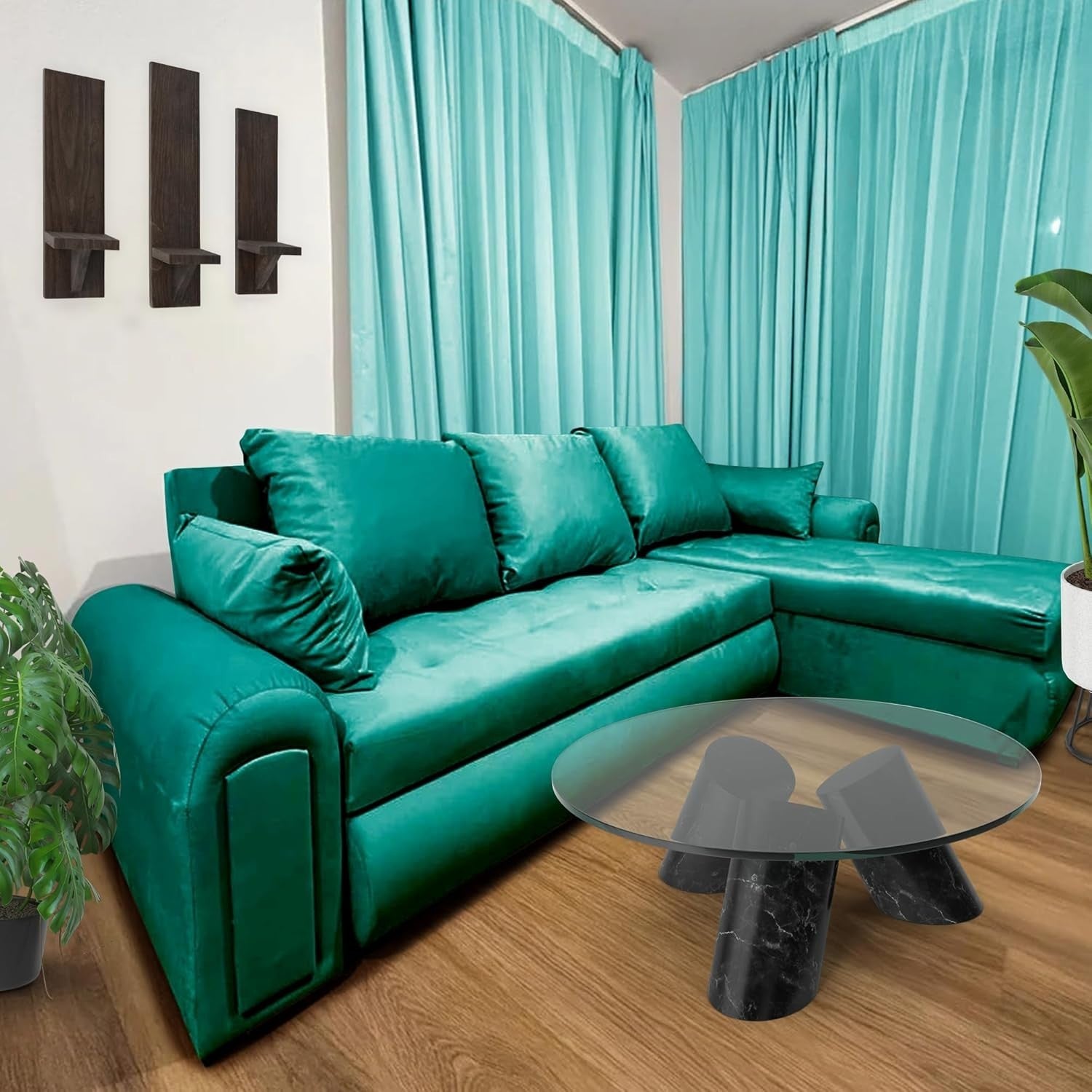 Green Velvet L-Shaped Sofa Bed w/ Storage & Pull-Out Sleeper 4 Seater