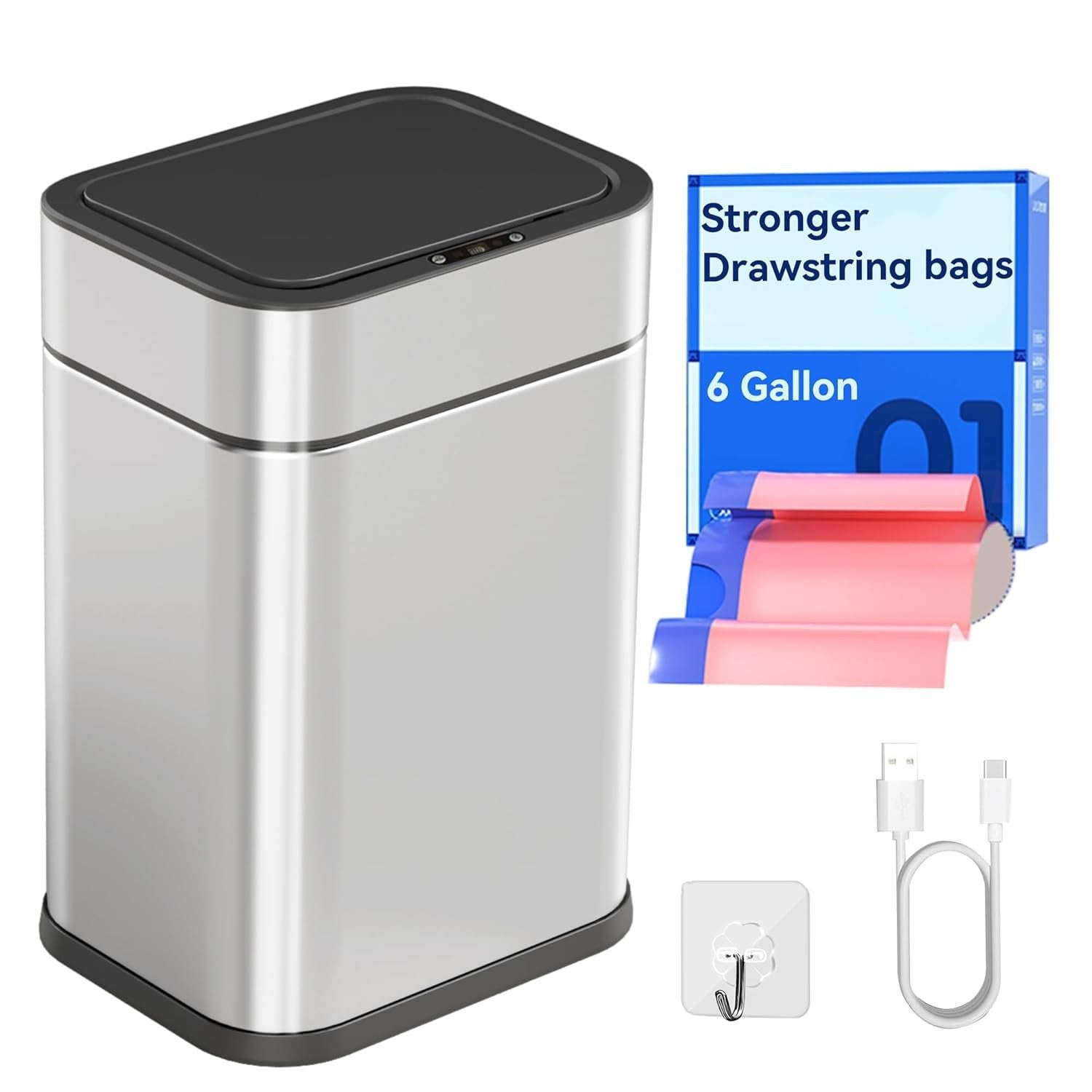 6 Gallon Touchless Motion Sensor Trash Can Stainless Steel Silver