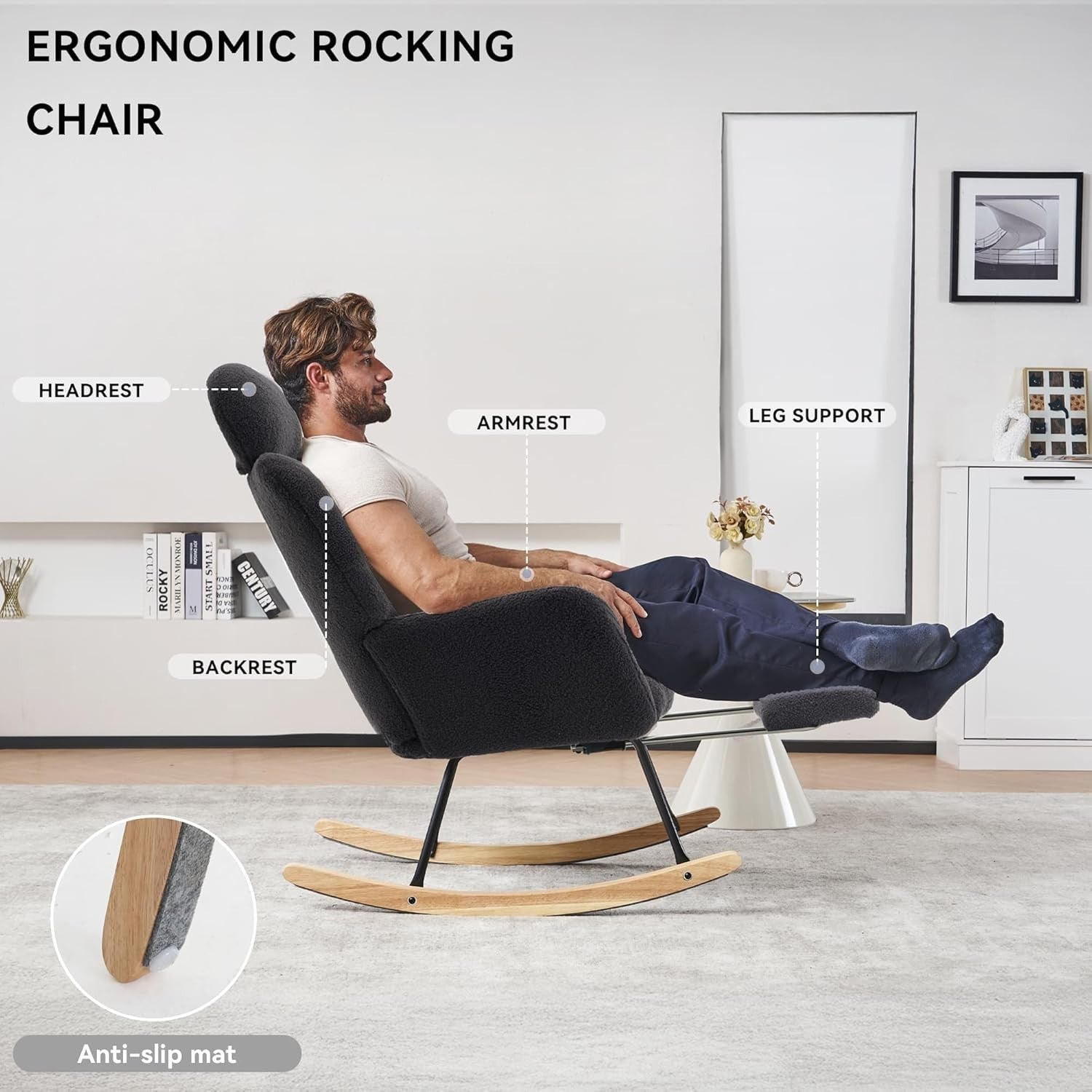Recliner Rocking Chair w/ Footstool & Headrest – Ergonomic, Cozy, 125cm