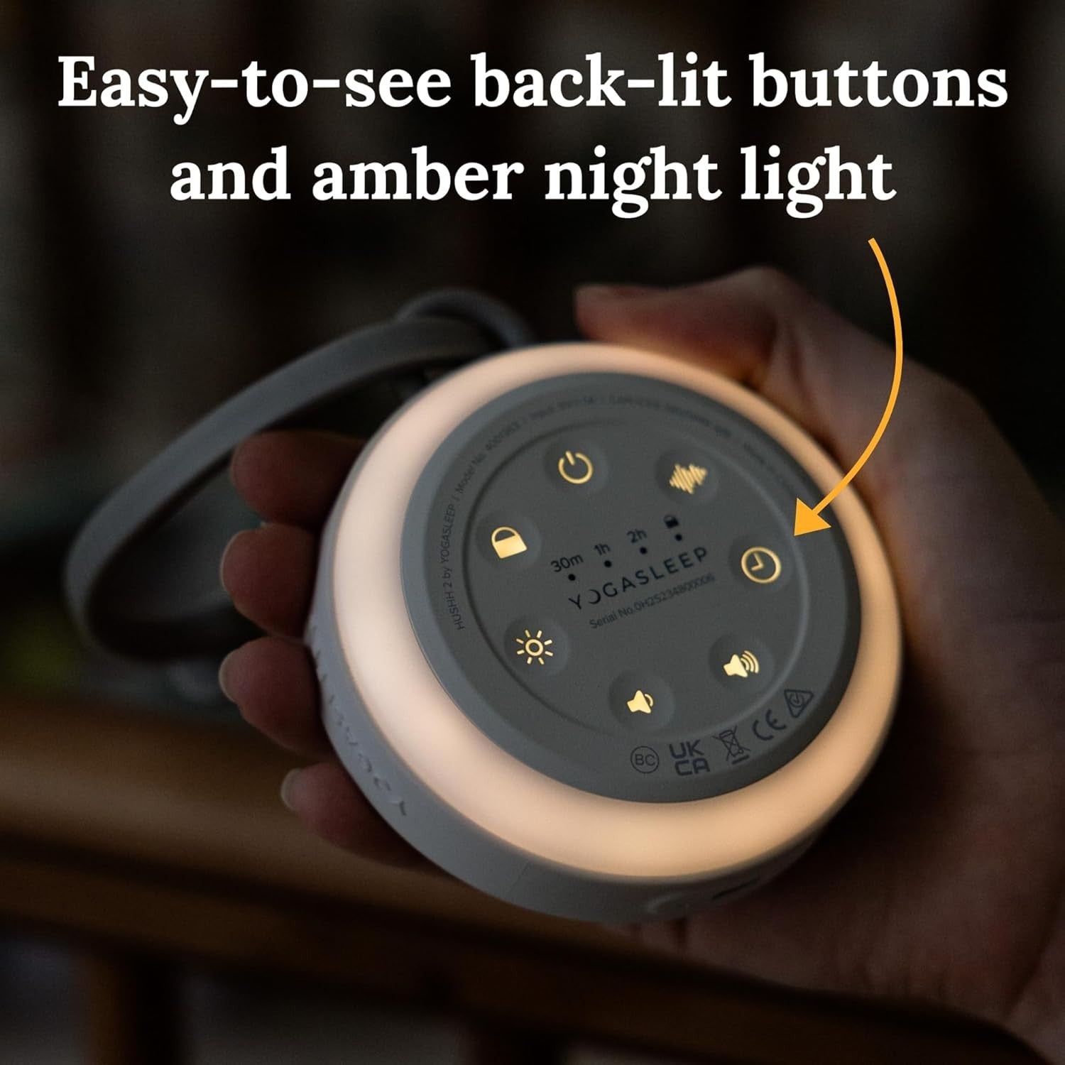 Portable Baby Sound Machine with 6 Soothing Sounds, Night Light & Timer