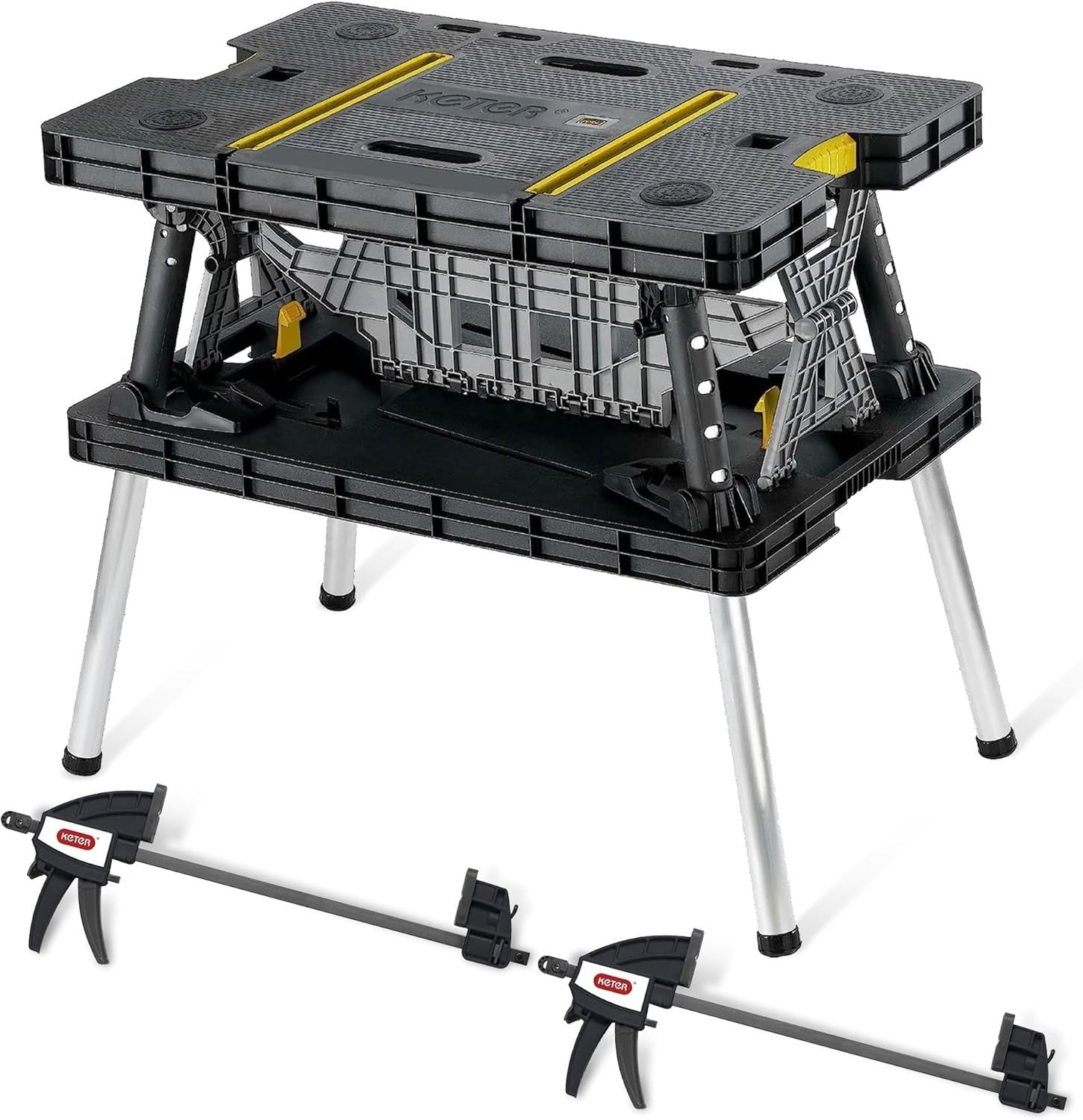 Portable Folding Work Table Heavy Duty 1000lb Workbench w/ Clamps Garage DIY