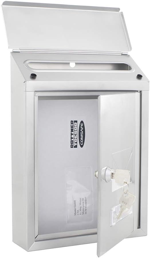 Lockable Wall Mounted Steel Post Box Silver Weatherproof Mailbox 300x215x70mm