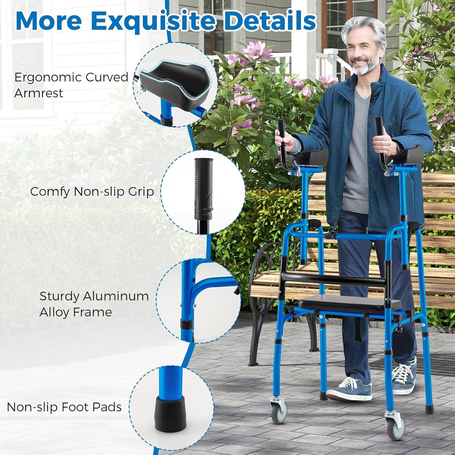 Height Adjustable Rollator Walker with Armrests Folding Walking Aid Wheels
