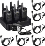 Rugged Walkie Talkies 6 Pack Long Range 2 Way Radio w/ Charger Earpiece