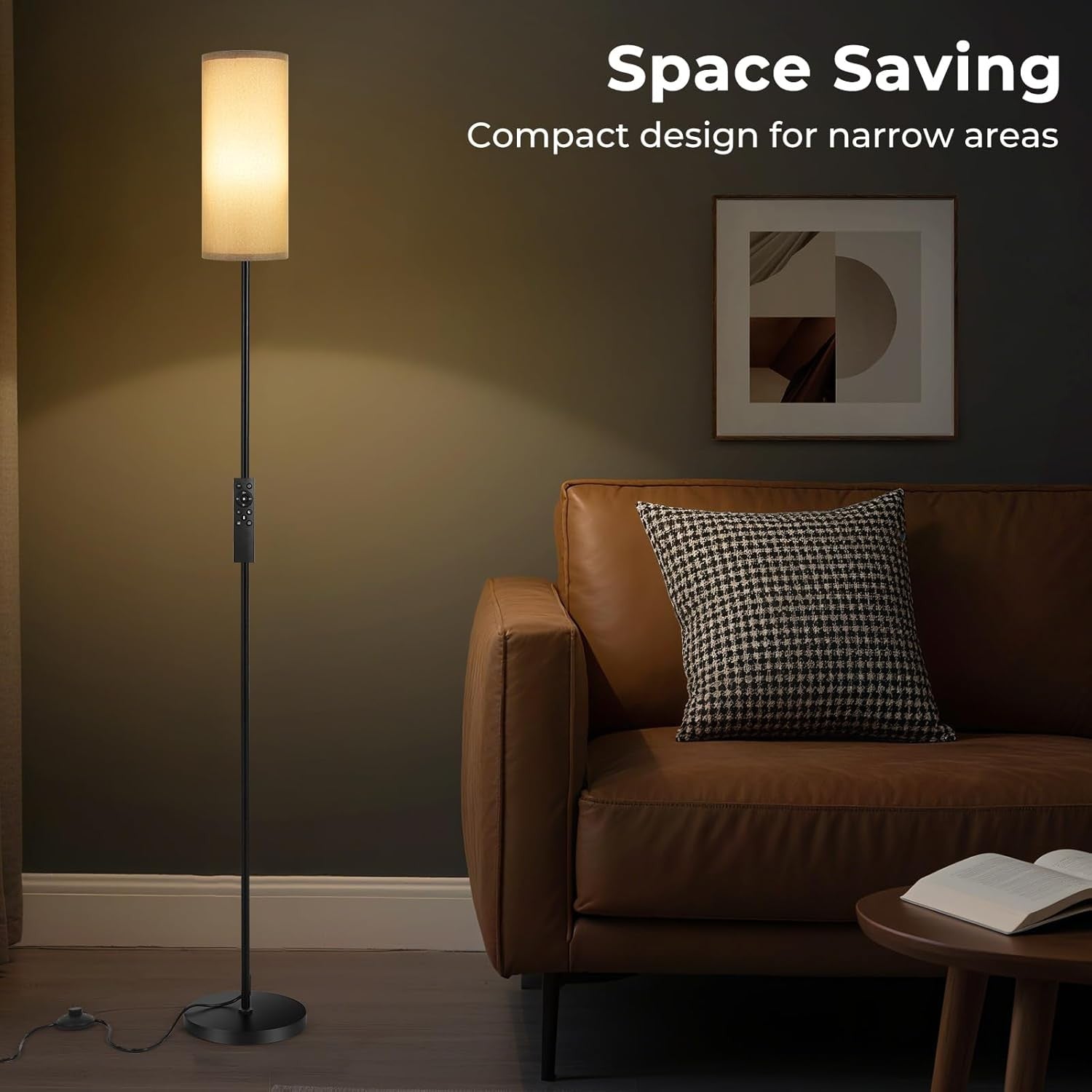 Modern Floor Lamp Linen Shade Remote Foot Switch Dimmable Tall Standing Light