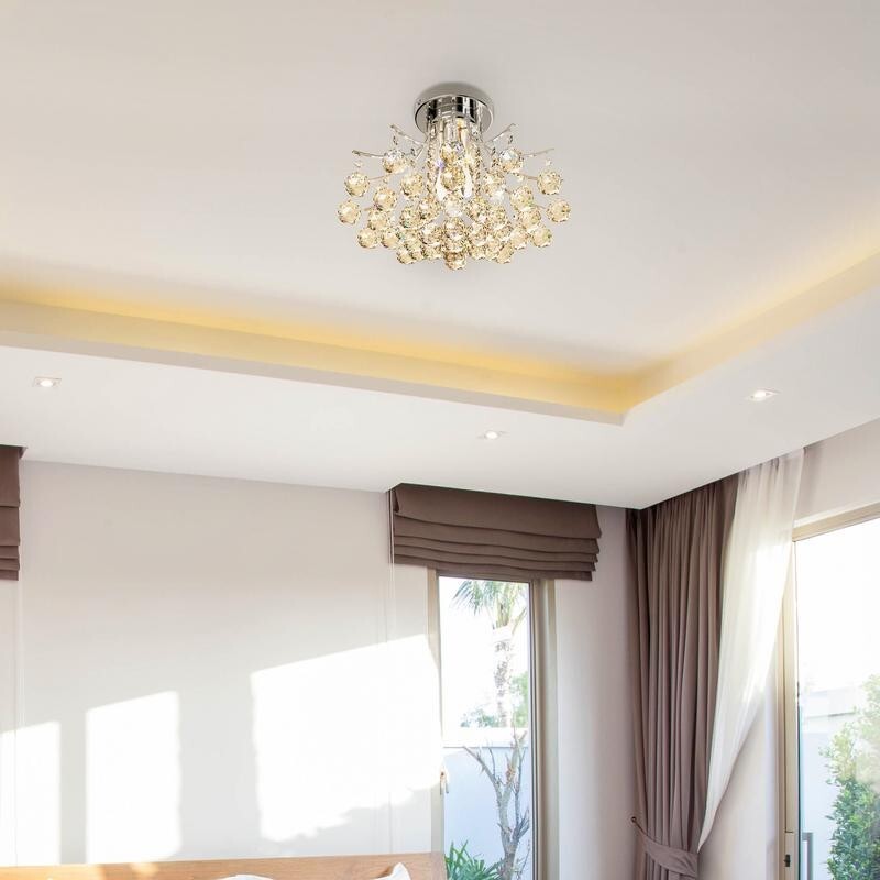 Modern K9 Crystal Flush Ceiling Light Chandelier 3 Way E14 Lamp 40cm Fixture