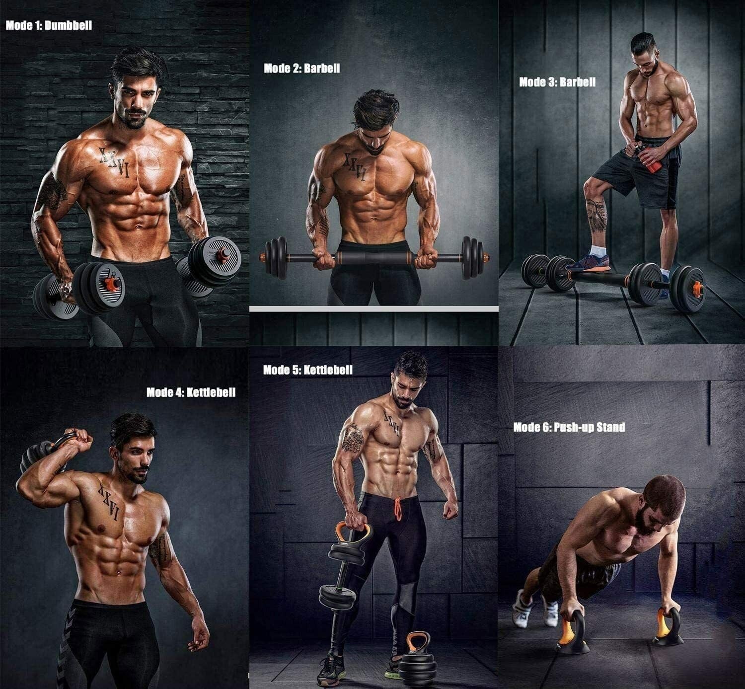 6-in-1 Adjustable Home Gym Weights 20kg 30kg 40kg Dumbbell Barbell Set