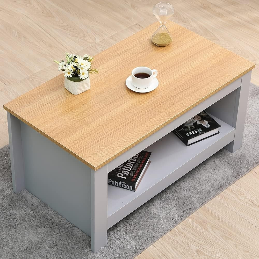 Modern Grey Coffee Table with Storage Shelf – Compact, Easy Clean, 85cm