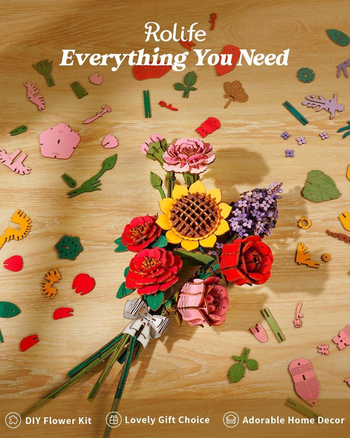 3D Wooden Red Carnation Puzzle Kit – DIY Flower Craft Gift & Decor