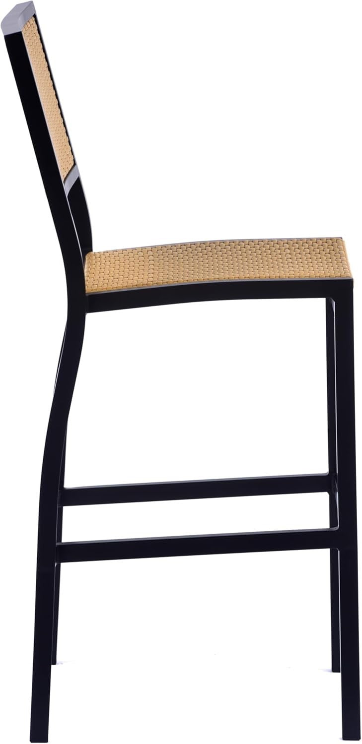 Teak Rattan Bar Stool High Seat Stackable Kitchen Garden Patio Chair