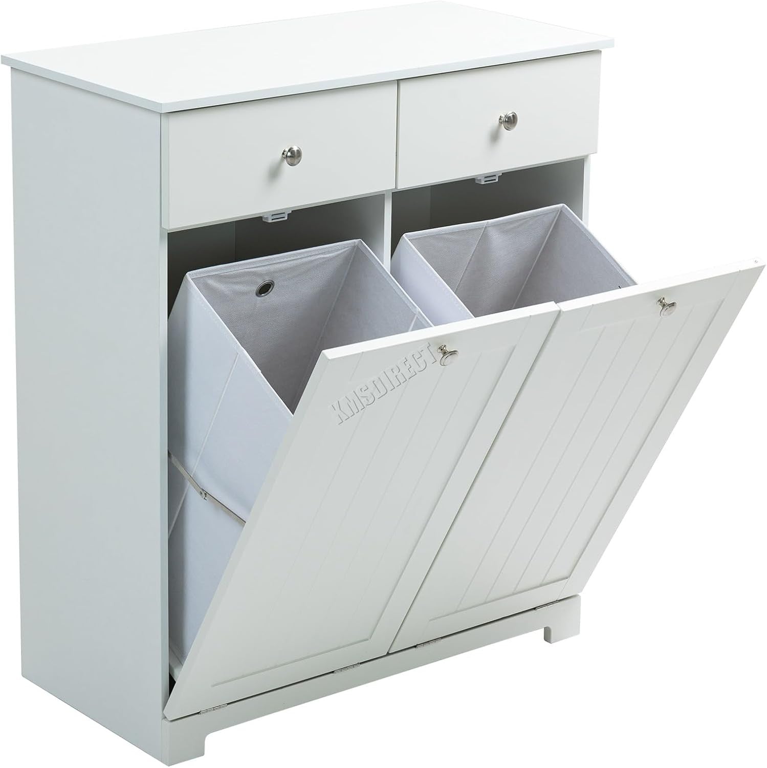 Bathroom Laundry Cabinet Tilt Out Storage with Drawers & Baskets White