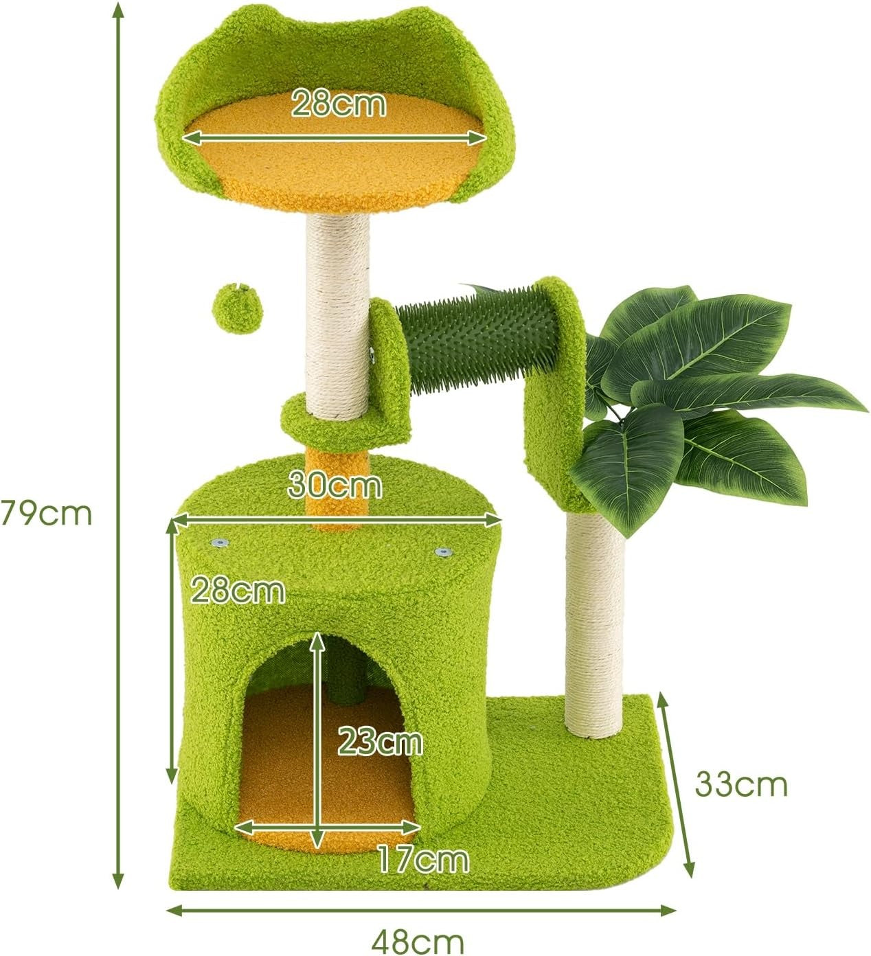 Green Palm Cat Tree Tower with Condo Perch Sisal Scratching Posts 79cm