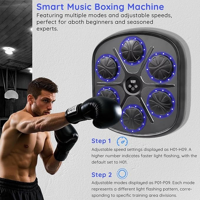 Smart Music Boxing Machine Bluetooth LED Wall Punch Trainer 9 Modes
