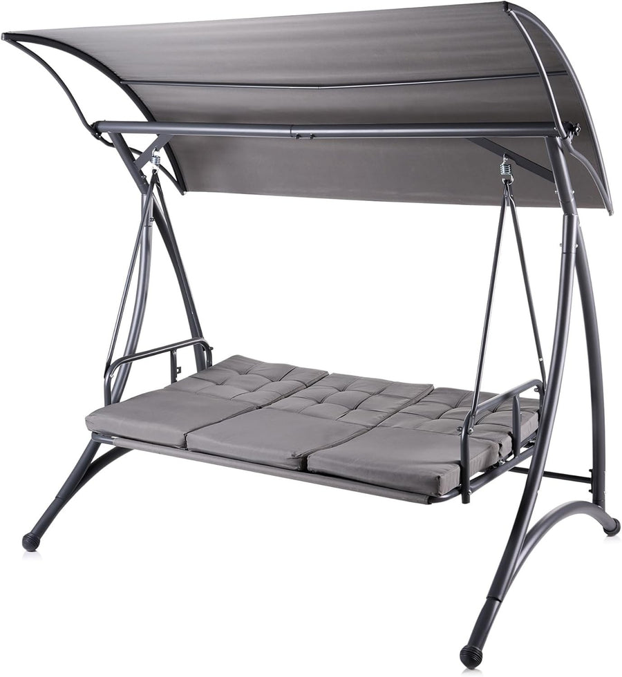 3 Seater Garden Swing Seat with Cushions Reclining Day Bed & Canopy Outdoor