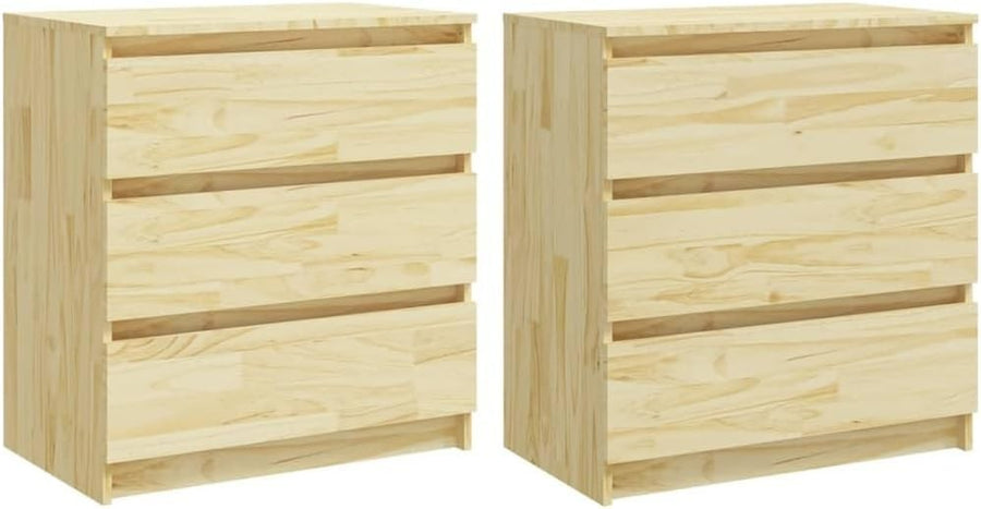 Set of 2 Solid Pine Bedside Tables with 3 Drawers | Natural Wood Nightstands