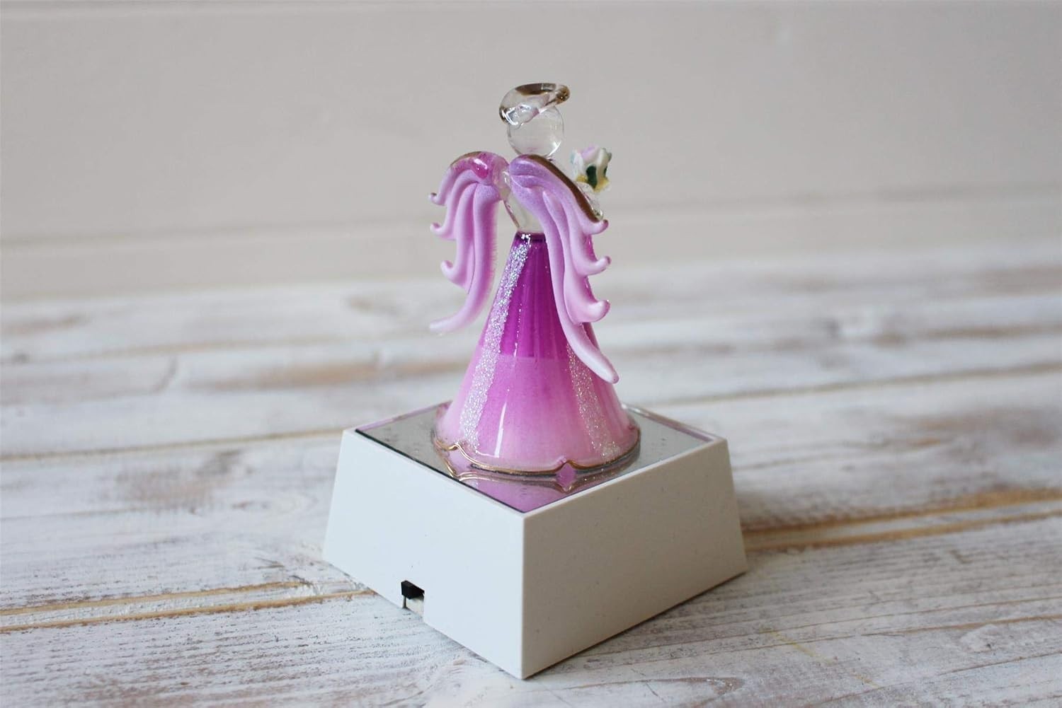 Glass Pink Angel Ornament with Light-Up Base | LED Gift Décor | Gold Gilded