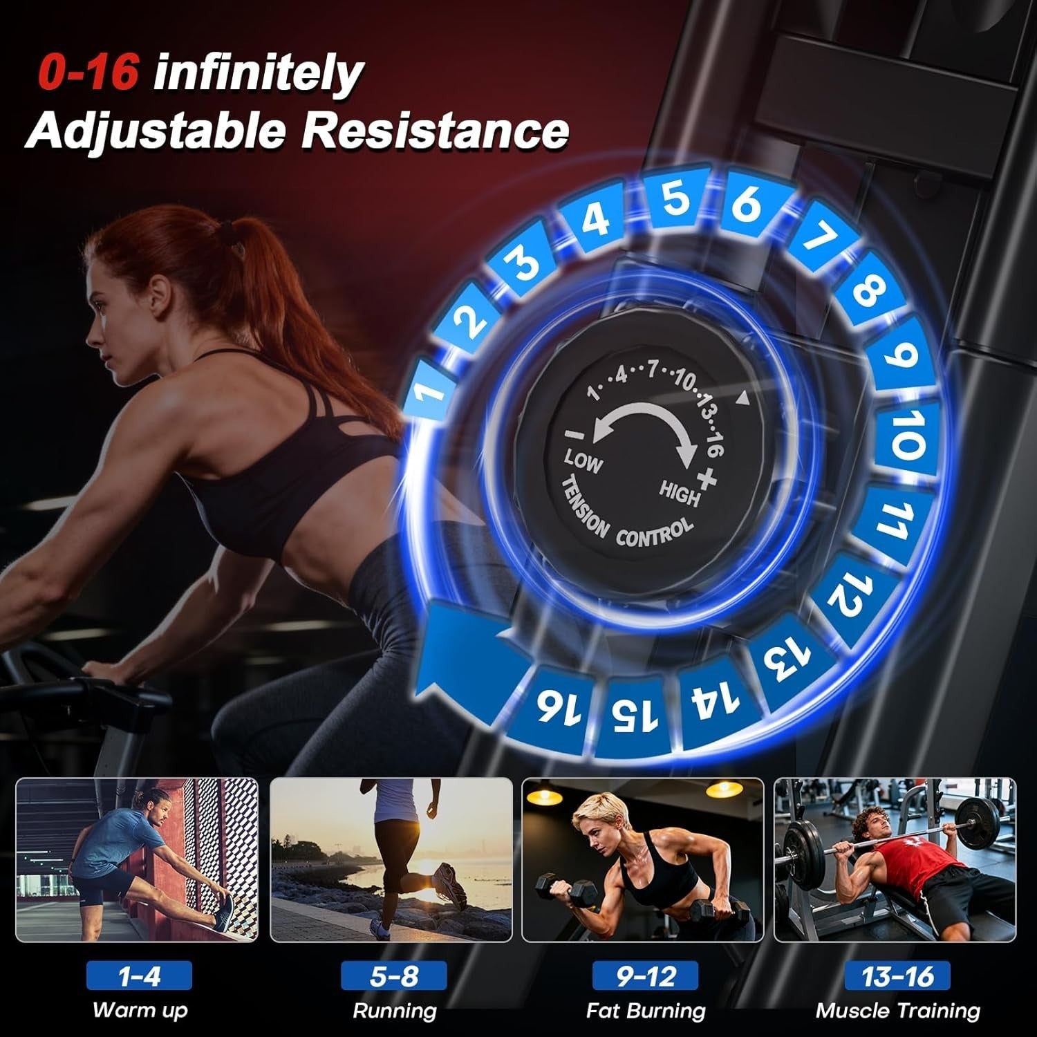 5-in-1 Folding Exercise Bike w/ 16-Level Magnetic Resistance, APP Sync, 350lb