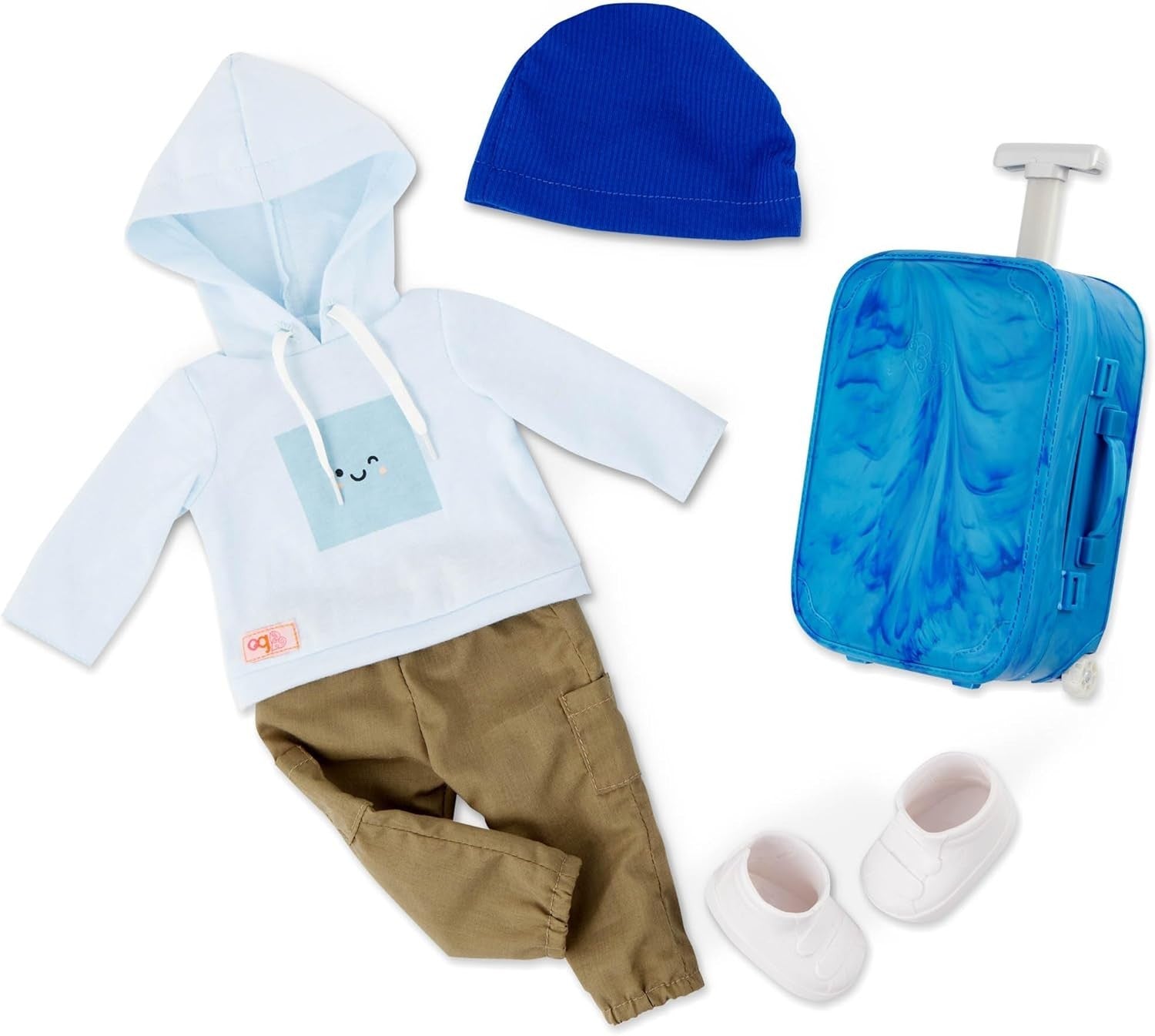 18-Inch Boy Doll Hazel Eyes Curly Hair Rolling Luggage Travel Set