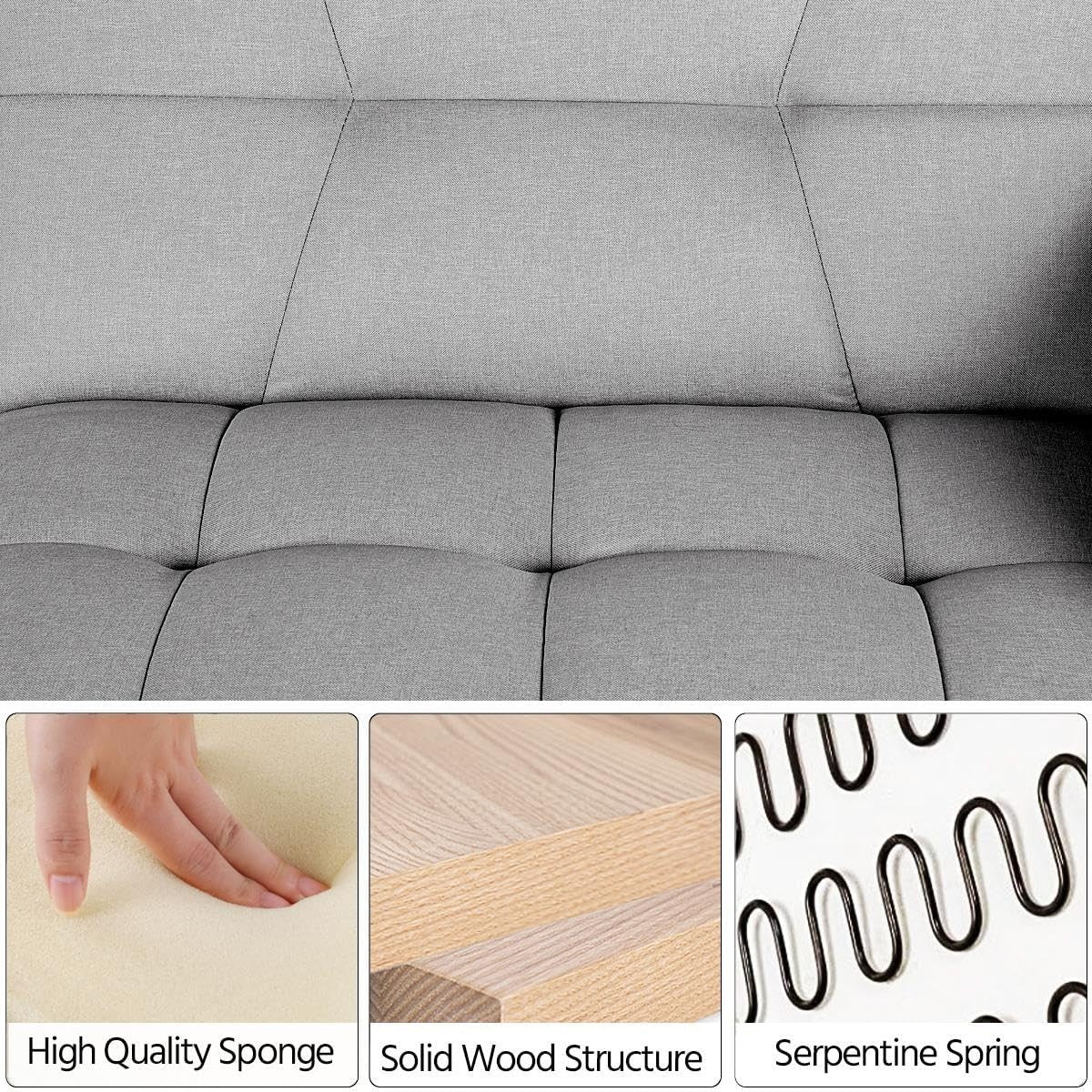 Grey Sofa Bed 3 Seater Click Clack Recliner with Arms & Cushions