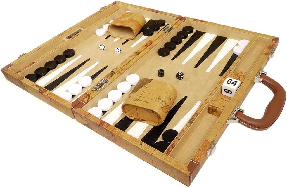 15 Inch Luxury Backgammon Set World Map Design Folding Travel Board Game