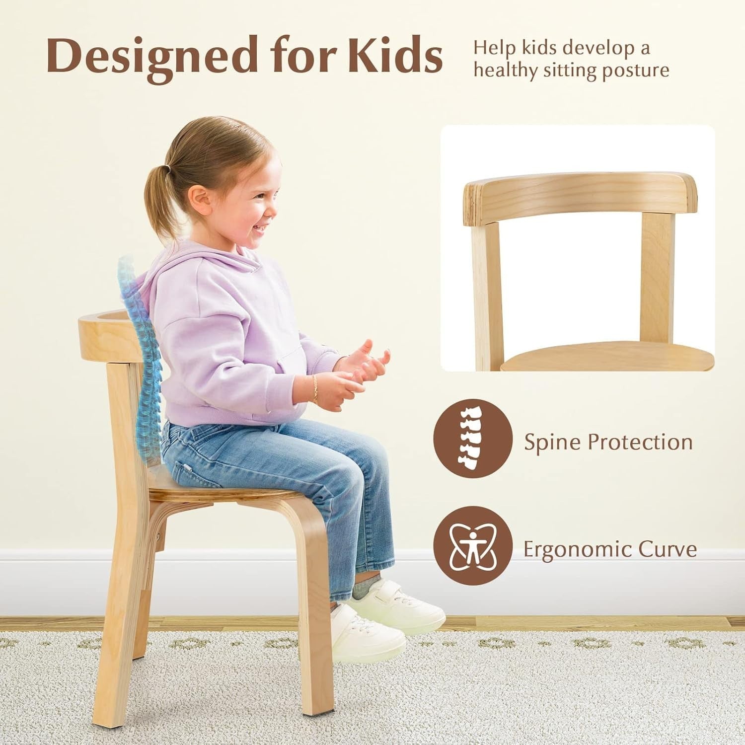 Kids 5-Piece Wooden Table & Chair Set with Ergonomic Chairs for Play & Learning