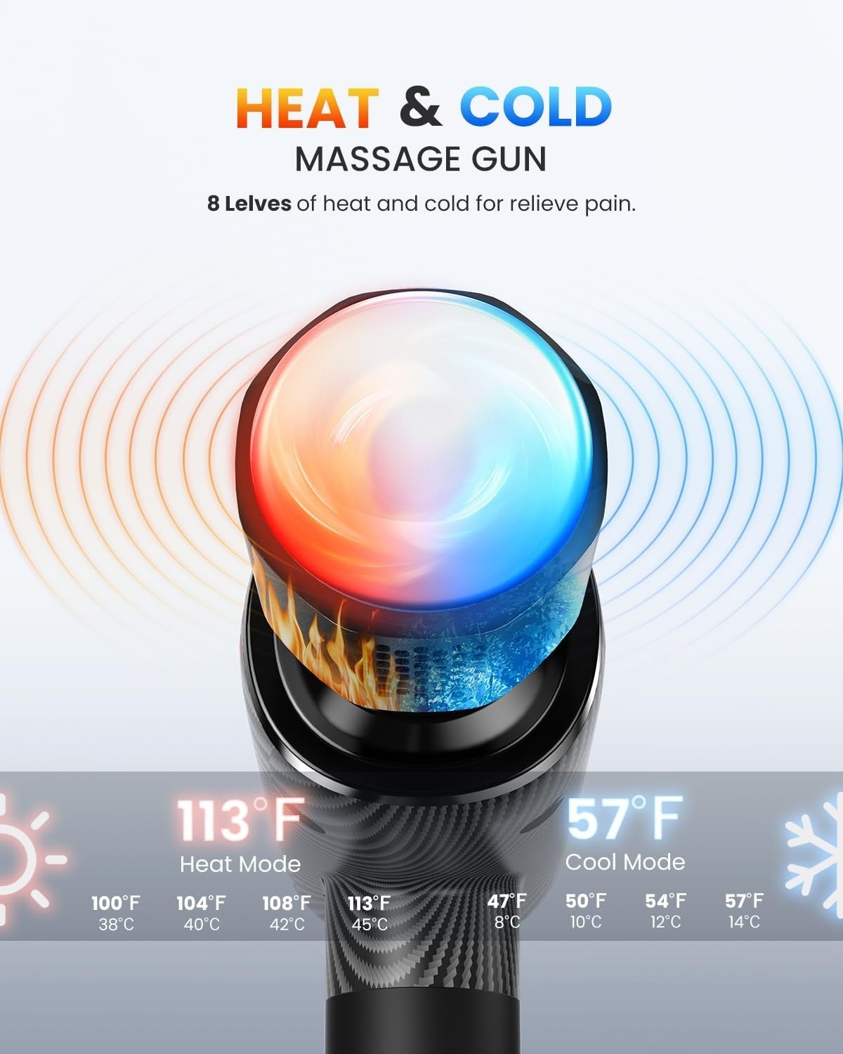 Hot & Cold Massage Gun Deep Tissue Muscle Recovery LCD 5 Speeds 5 Heads