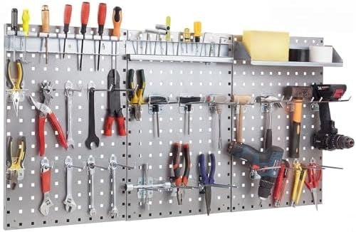 Silver Wall-Mounted Pegboard 120x60cm 28-Piece Tool Organizer Kit