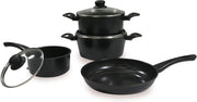 7Pcs Black Carbon Steel Non Stick Cookware Set Pots and Pans with Glass Lids