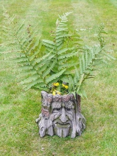 Tree Stump Garden Planter with Face – Wood Effect Yard Flower Pot Outdoor Decor