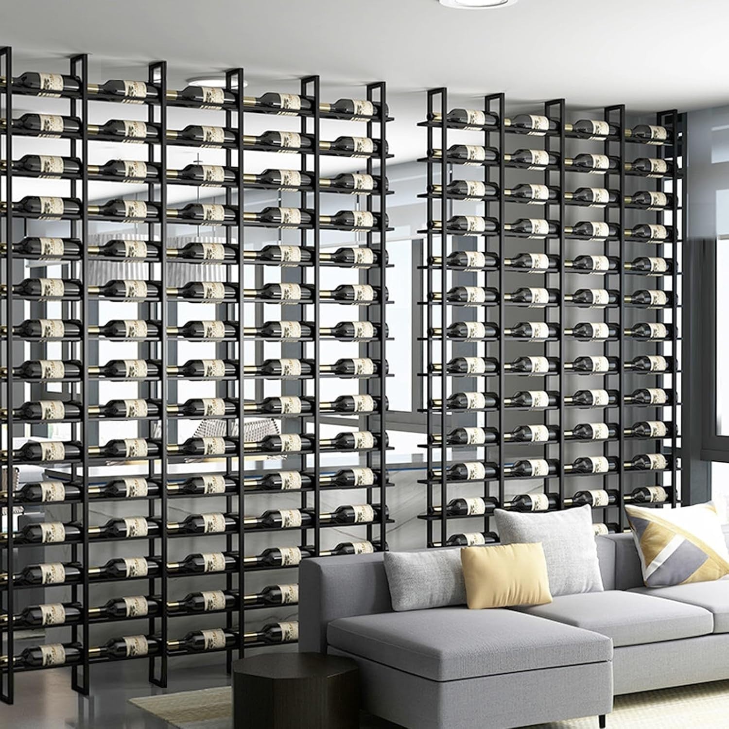 80 Bottle Wall Mounted Wine Rack Metal Wine Storage Display Black Home Bar Decor