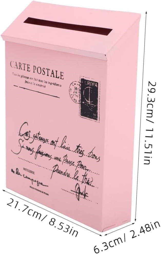 Wall Mount Pink Mailbox Iron Vintage Lockable Post Box Outdoor Letter Holder