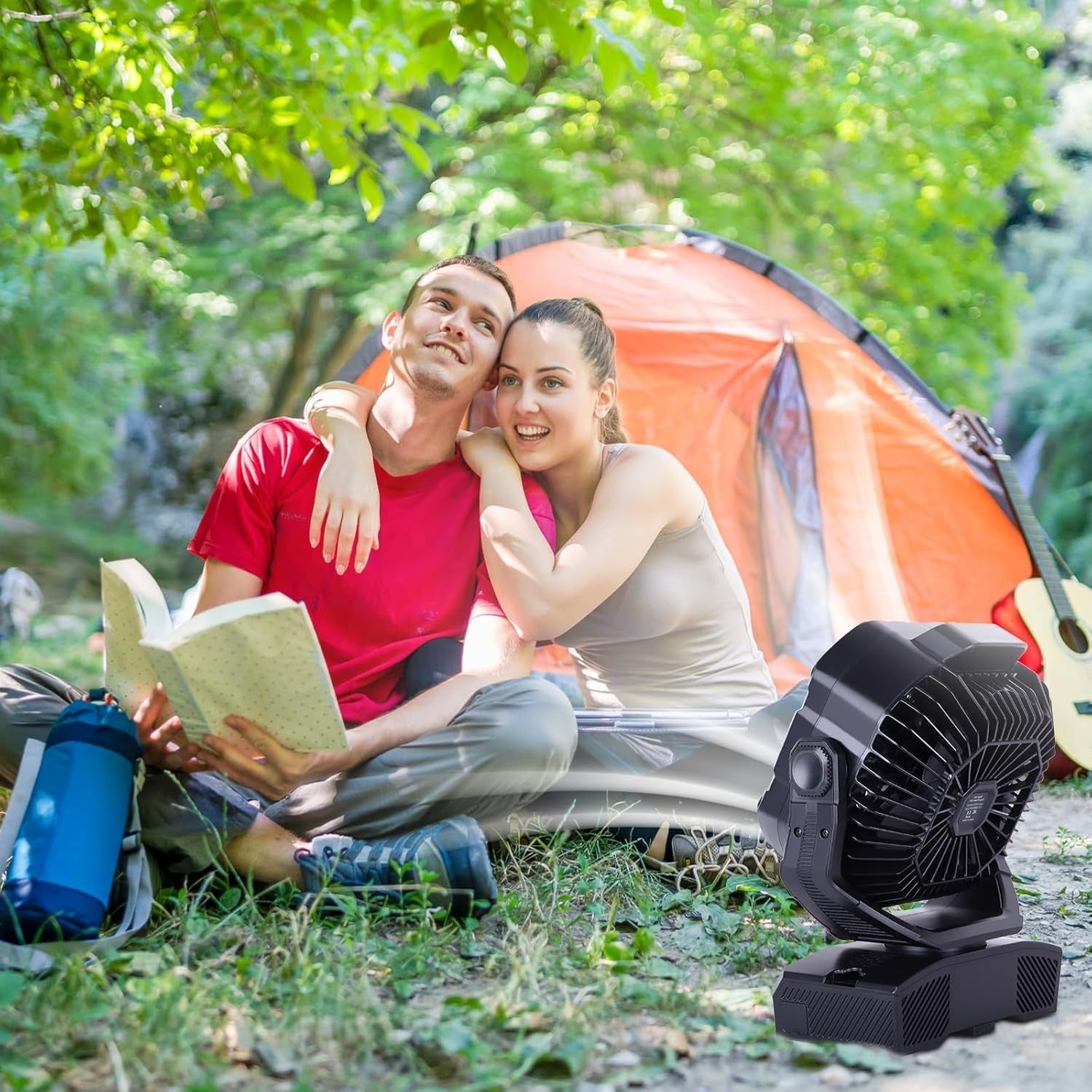Camping Fan 20000mAh Rechargeable – Portable LED Light Desk Fan w/ Remote Black