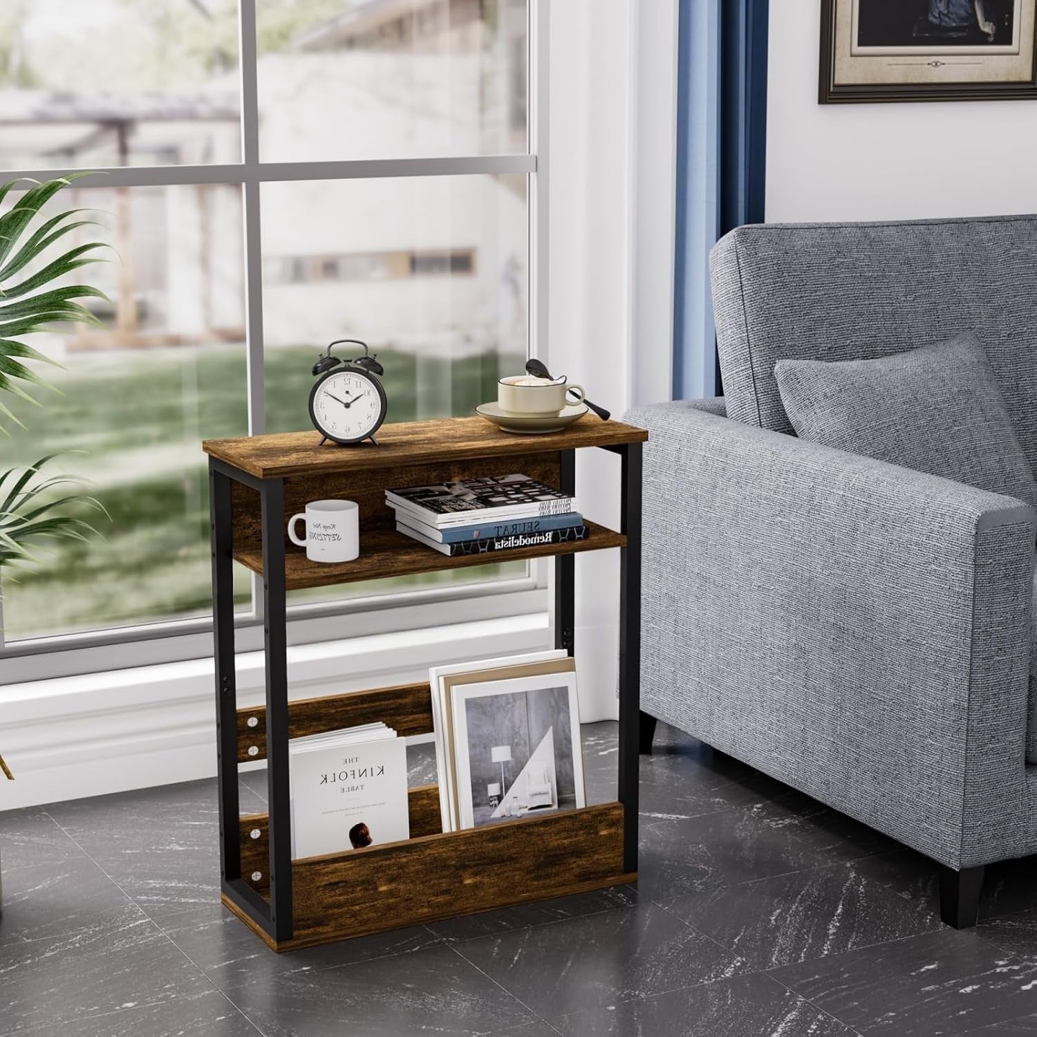 Space-Saving 3-Tier Side Table with Storage Shelf for Narrow Rooms Brown