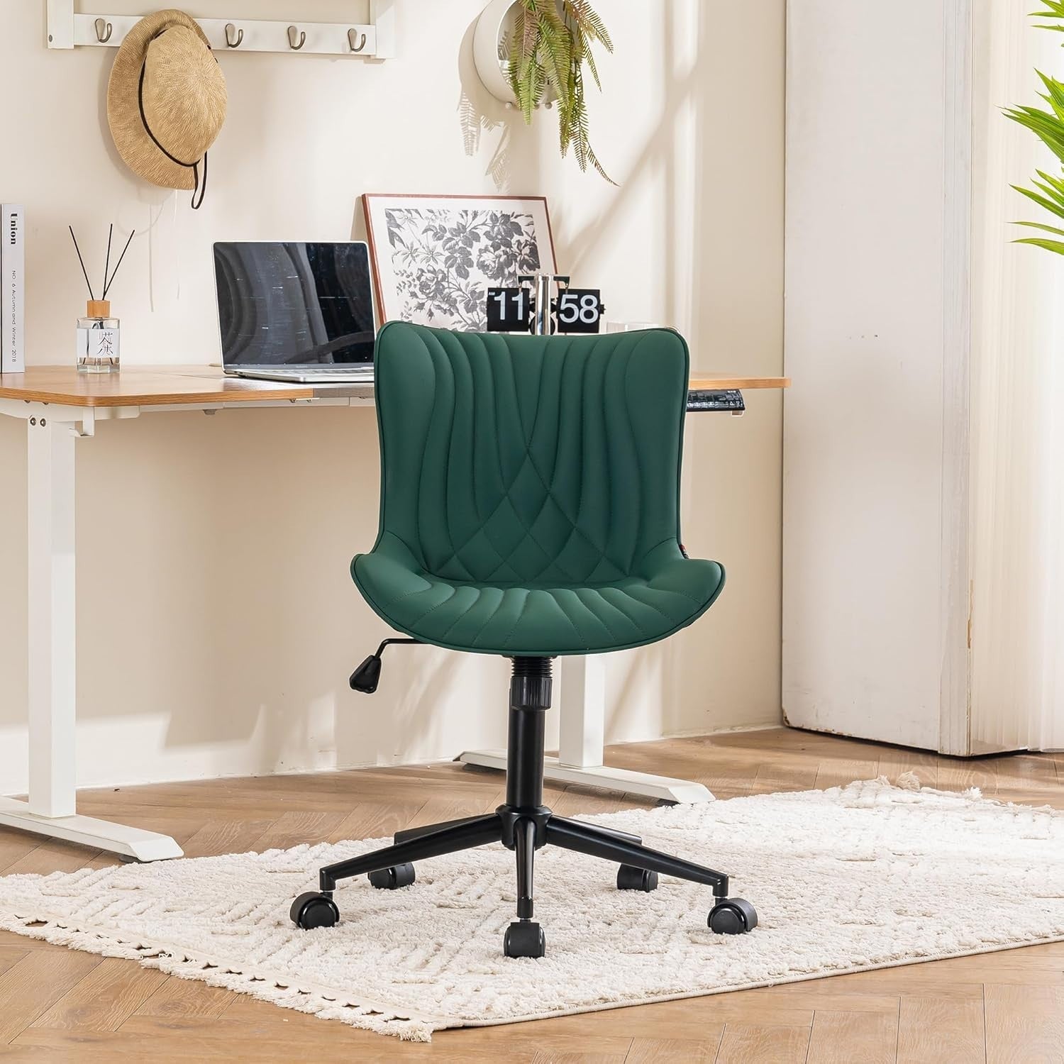 Ergonomic Office Chair Dark Green Faux Leather Desk Swivel Adjustable Height