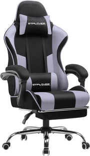 Ergonomic Fabric Gaming Chair Massage Lumbar Footrest Purple
