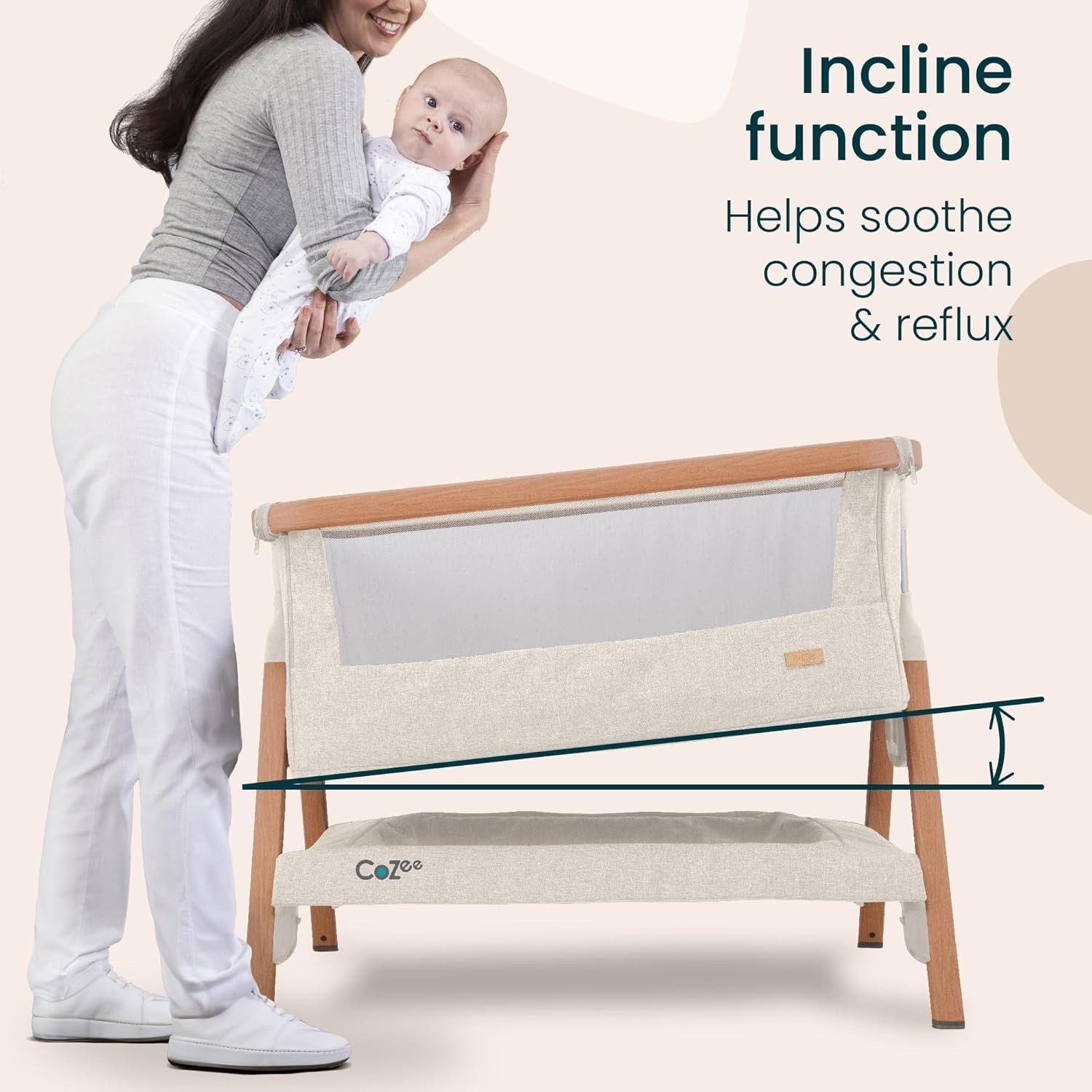 Foldable Baby Bedside Crib Co-Sleeper Cot with Mattress Travel Bag Walnut